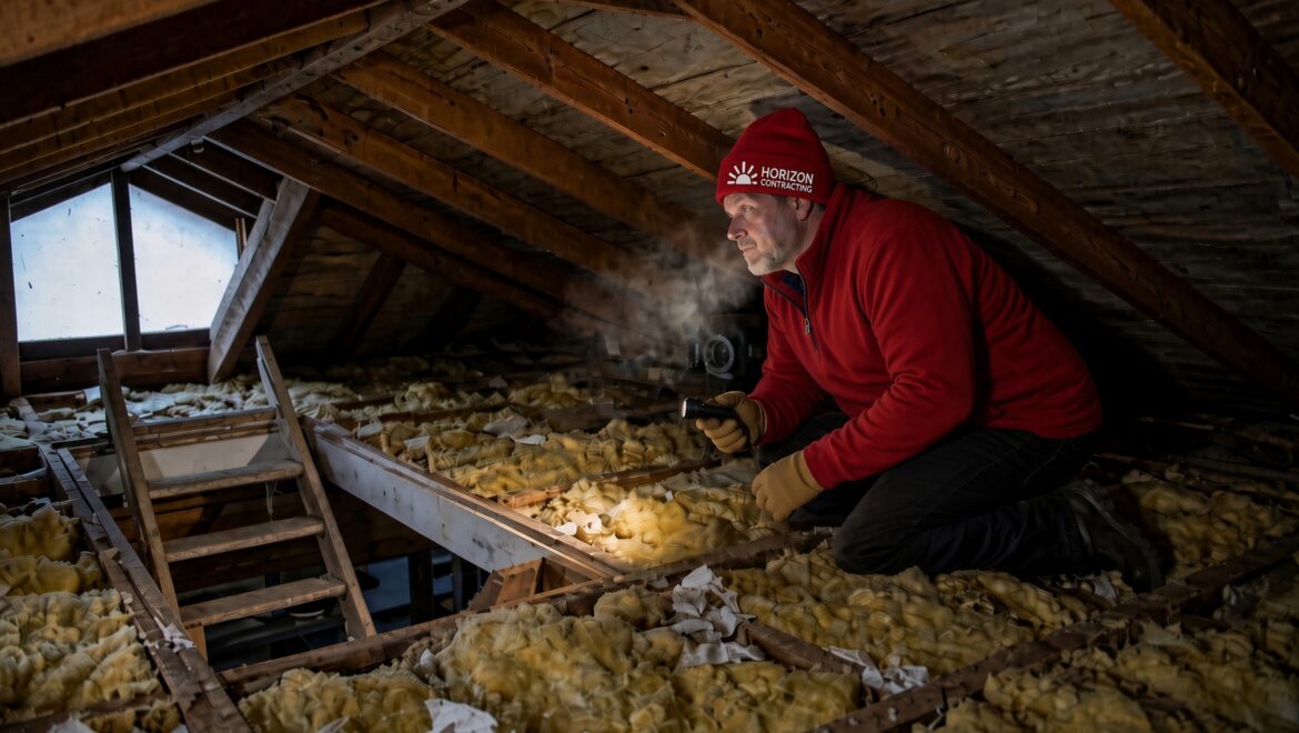 Man in attic surrounded by insulation