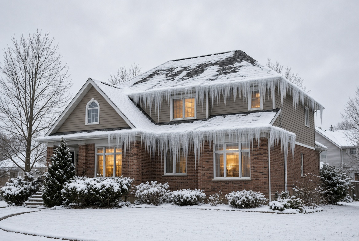 House exterior with icicles